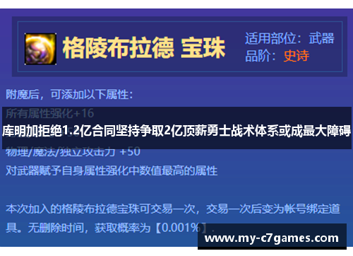库明加拒绝1.2亿合同坚持争取2亿顶薪勇士战术体系或成最大障碍